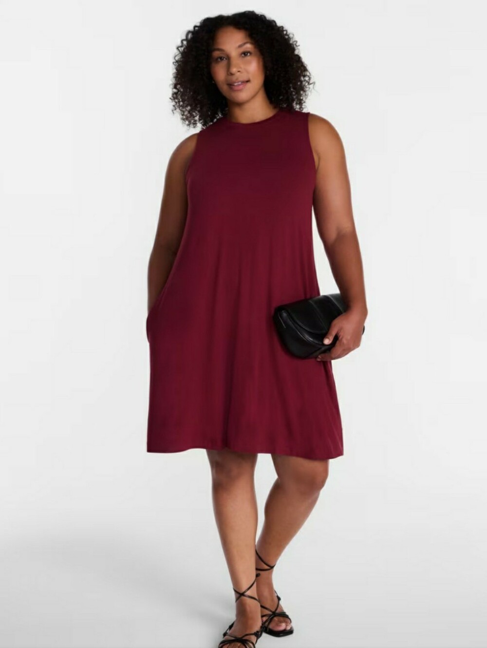 Time and Tru Sleeveless Knit Swing Dress Maroon XL